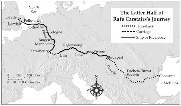 Map B: Rafe Cartstair's route across Europe