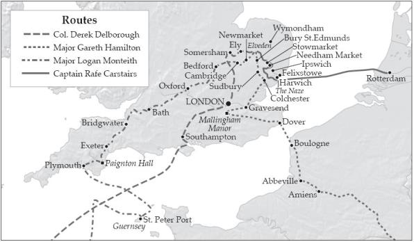 Map C: Routes of the 4 couriers through Northern Europe and within England